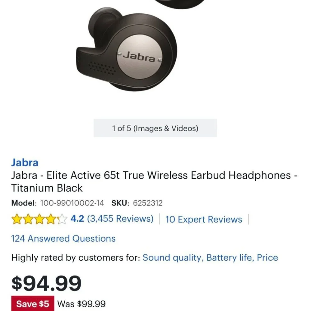 Jabra - Elite Active 65t True Wireless Earbud Headphones - Titanium Black